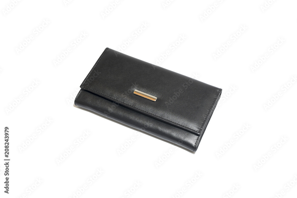 Woman's black, leather wallet isolated on white background Woman's black, leather wallet isolated on white background