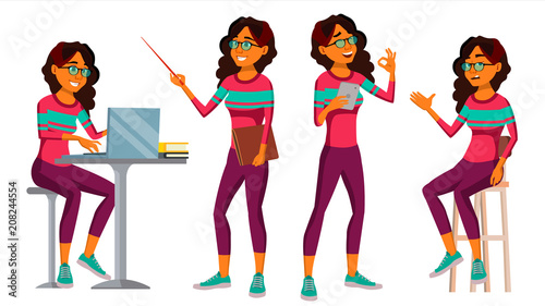 Office Worker Vector. Arab Woman. Professional Officer, Clerk. Saudi. Adult Business Female. Lady Face Emotions, Various Gestures. Isolated Cartoon Illustration