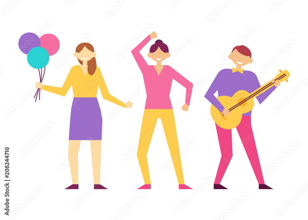 People Having Fun on Birthday Party. Woman and Man People Having Fun on Birthday Party. Woman and Man