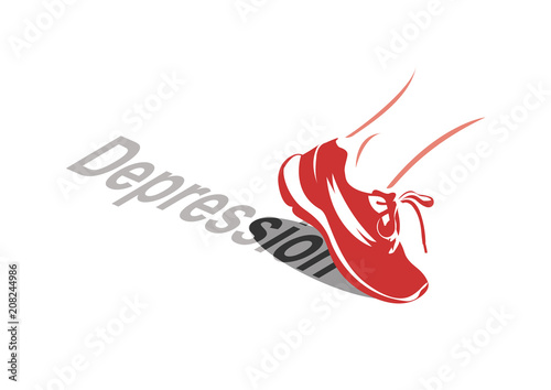 Vector image of a sport shoe stepping over the word depression