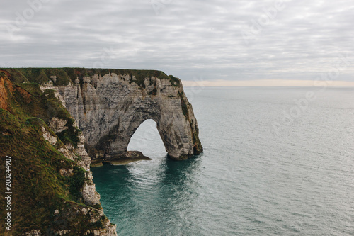 aerial view of rocky cliff and sea, Etretat, Normandy, France