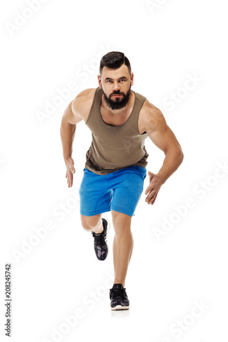 man running forward on white background