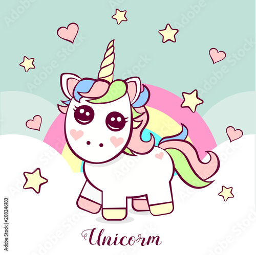 Cute unicorn with stars and hearts
