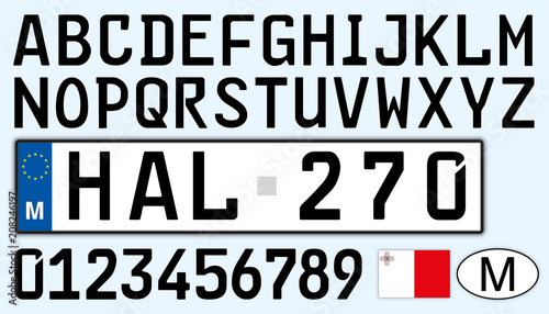 Malta car plate, letters, numbers and symbols
