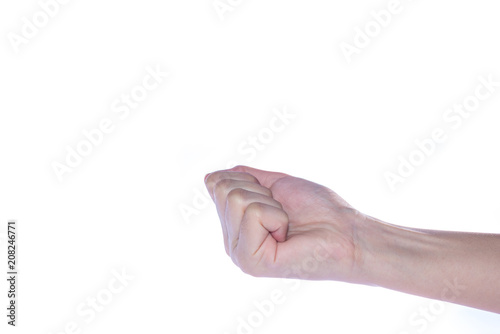 Open woman hand on white background