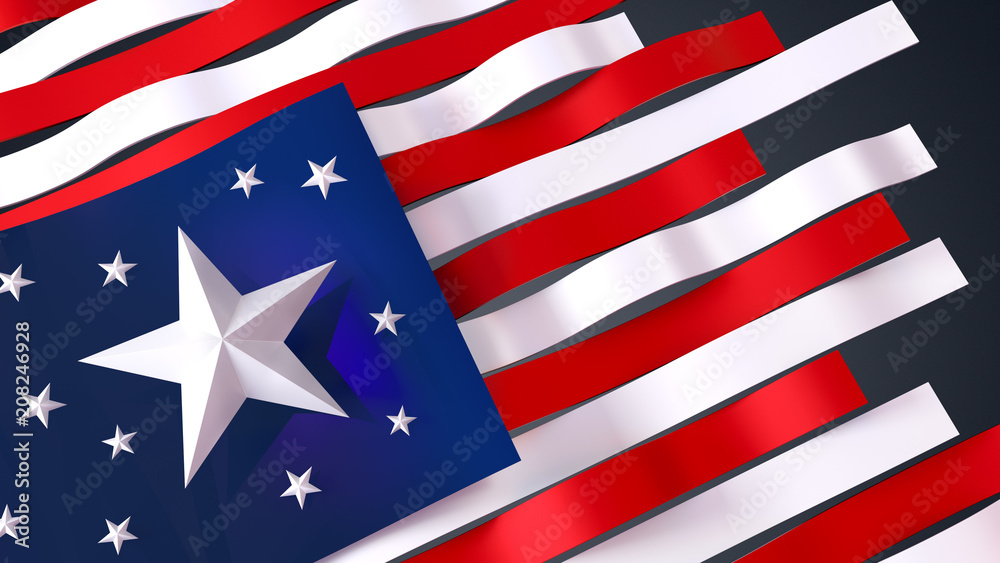 4th of July, USA Independence Day. Isolated 3D illustration Stars and Stripes. 4th of July, USA Independence Day. Isolated 3D illustration Stars and Stripes.