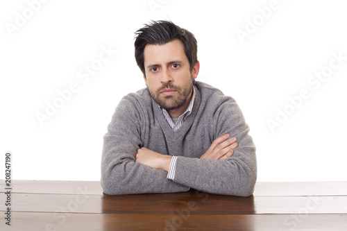 worried man on a desk