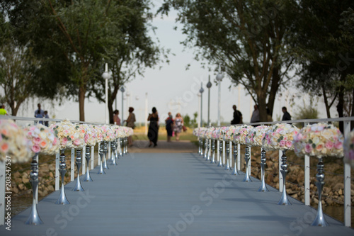 Beautiful dock and pavilion decorated with flowers