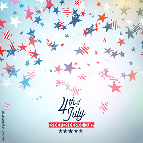 Independence Day of the USA Vector Illustration. Fourth of July Design with Falling Color Star and Typography elements on Light Background for Banner  Greeting Card  Invitation or Holiday Poster.