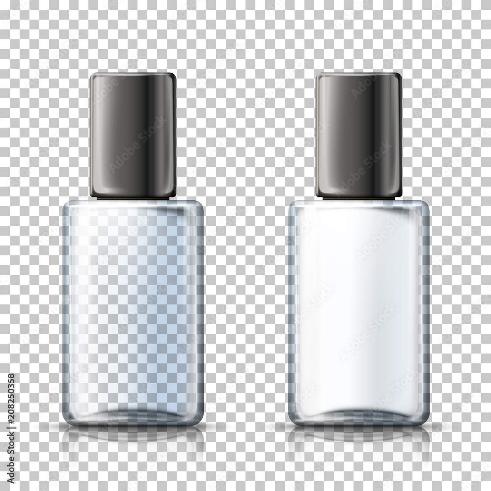 Vector 3d realistic transparent bottles, plaid bg Vector 3d realistic transparent bottles, plaid bg