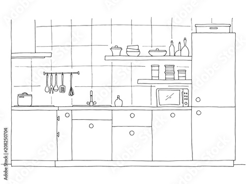 Hand drawn kitchen furniture. Vector illustration in sketch style
