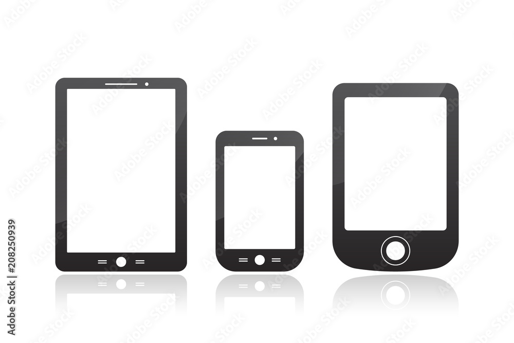 Tablet pc with mobile phone and reader on a white Tablet pc with mobile phone and reader on a white