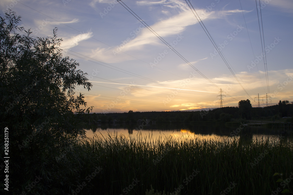 A beautiful sunset at lake. Kyiv, Ukraine.