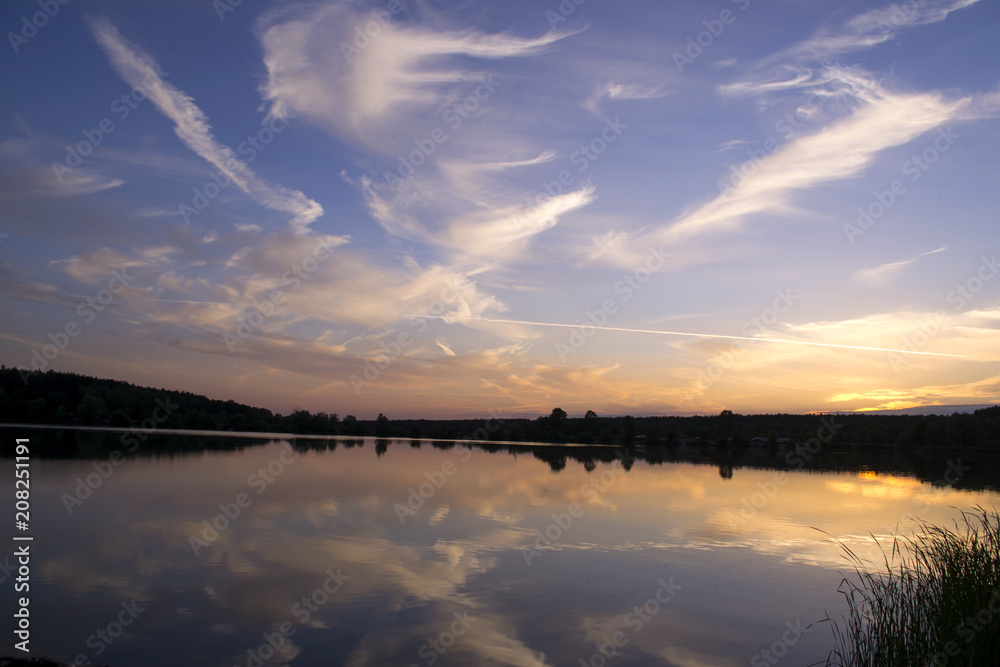 A beautiful sunset at lake. Kyiv, Ukraine.