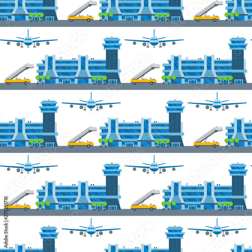 Airplane seamless pattern background vector illustration top view plane and aircraft transportation travel way design journey object. photo