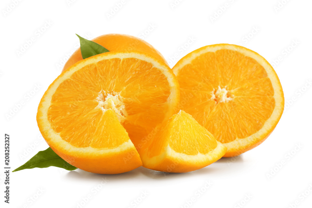 Tasty oranges on white background