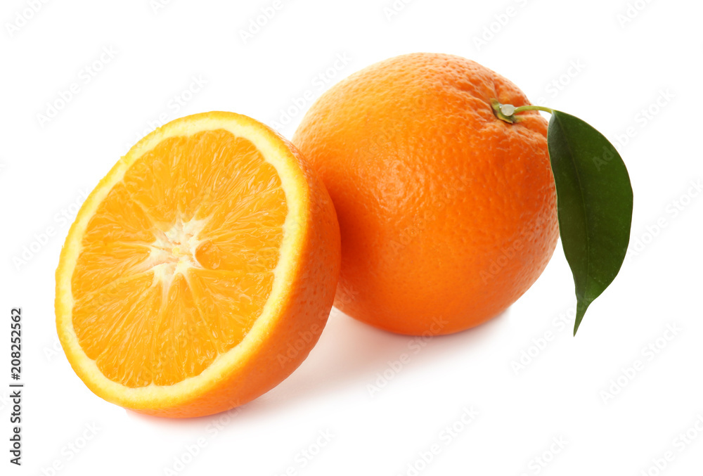 Tasty ripe oranges on white background Tasty ripe oranges on white background