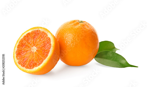 Tasty Sicilian oranges on white background