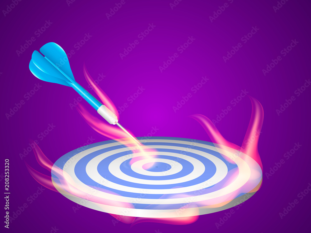 Blue darts with blue javelin in flame. Target concept. Vector illustration.