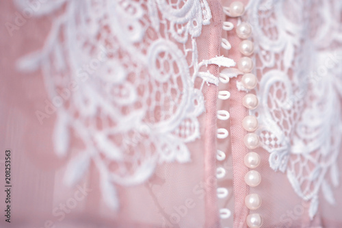 Beautiful pink wedding dress details.