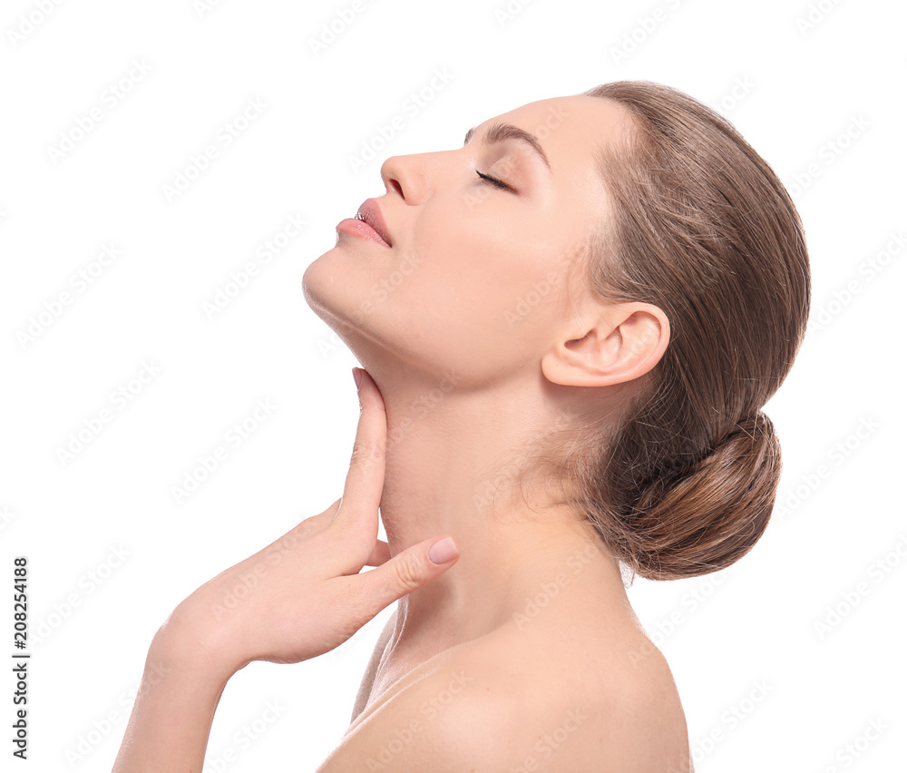 Beautiful young woman with natural makeup on white background Beautiful young woman with natural makeup on white background