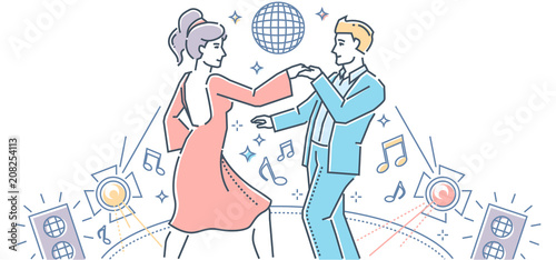 Partner dance - modern line design style illustration
