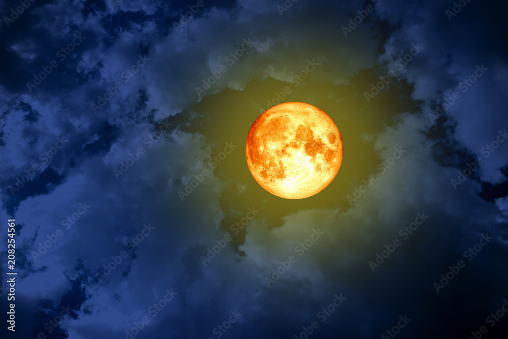 Fototapeta premium full blood moon back space silhouette dark blue cloud on sky
