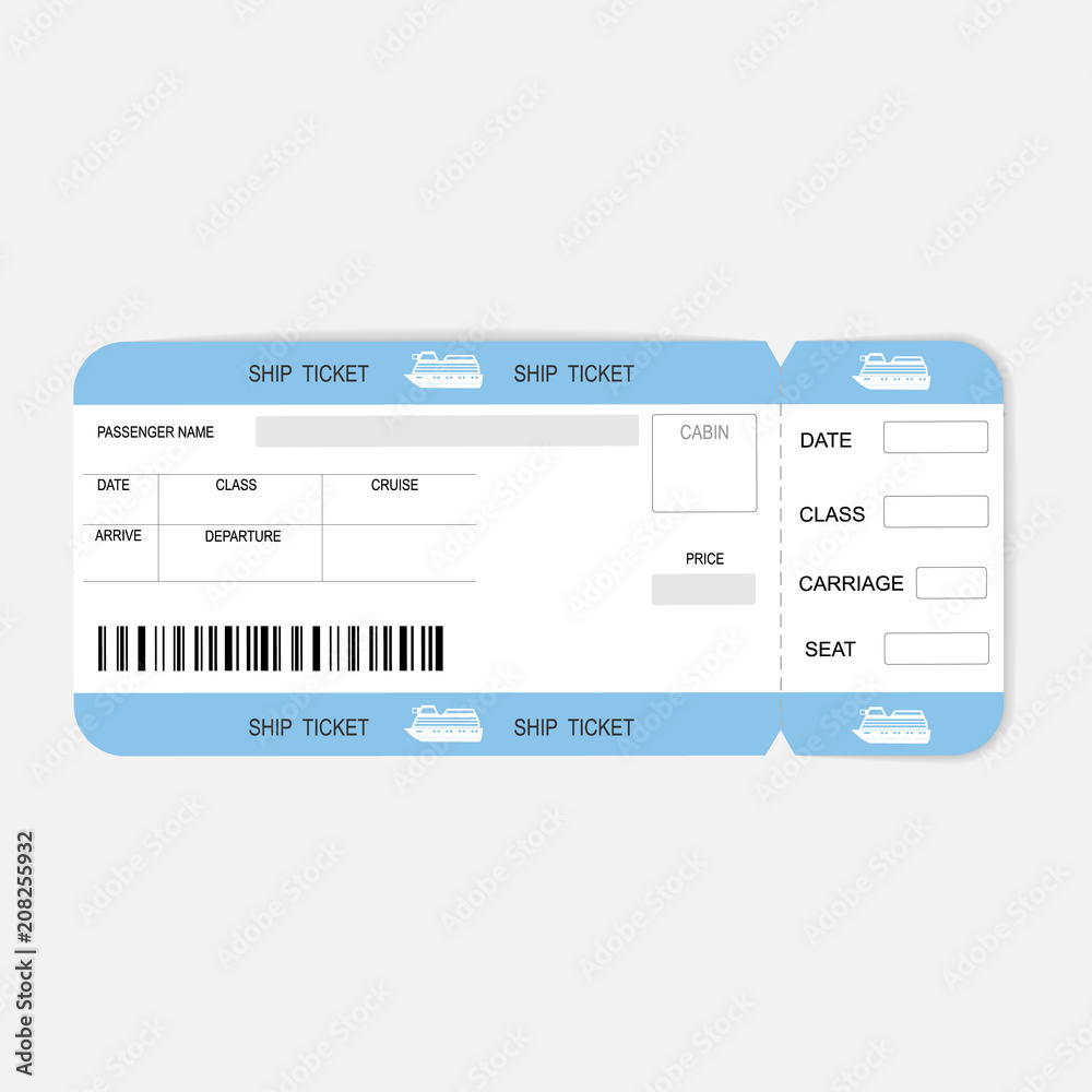 Sea cruise ship boarding pass or ticket template. - obrazy, fototapety, plakaty 