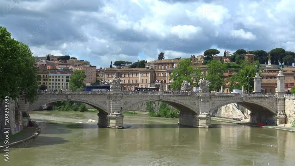 Rome. View of the Tiber river from the S. Angel bridge. Fast mot. Rome. View of the Tiber river from the S. Angel bridge. Fast mot.
