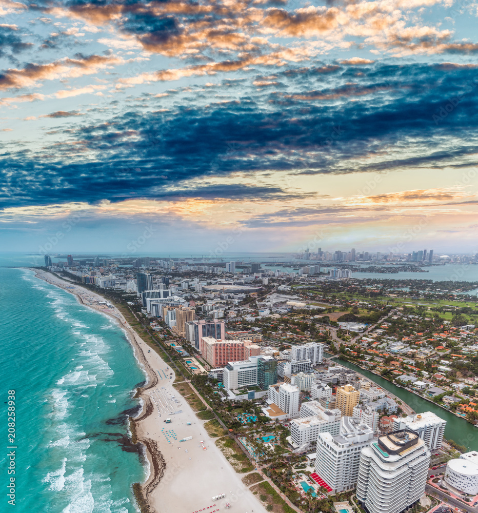 Aerial view of South Beach skyline in Miami, Florida