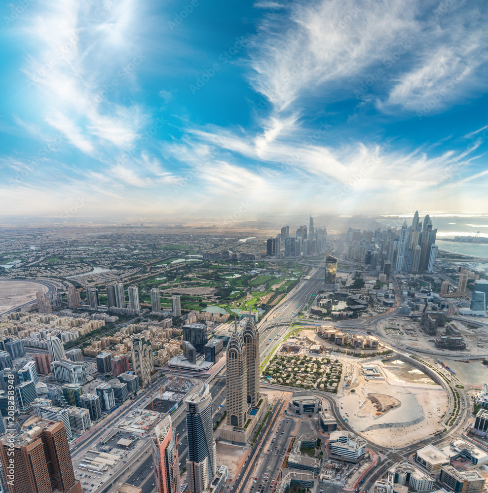 Aerial view of Downtown Dubai, United Arab Emirates