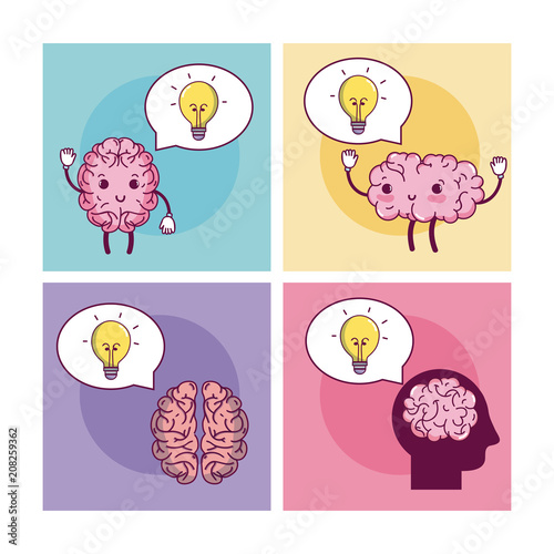 Brains cartoons in square frames
