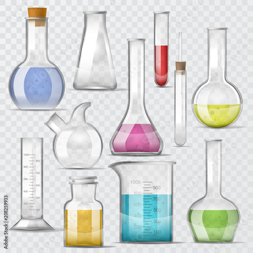 Test-tube vector chemical glass test tubes filled with liquid for scientific research or experiment illustration chemistry set of glassware or flask isolated on transparent background