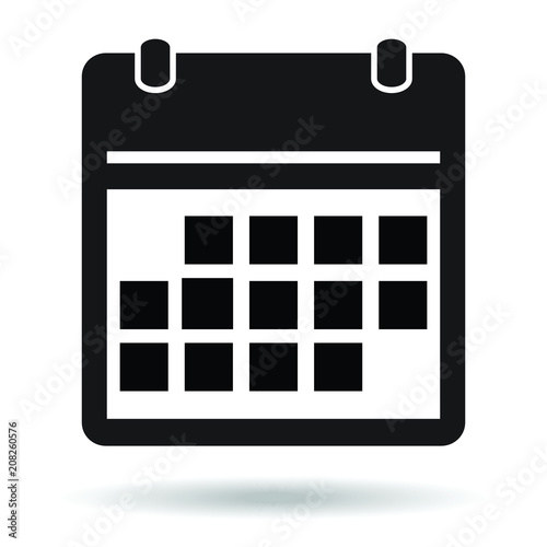 simple flat calendar page vector icon black and white with vector shadow, eps 10