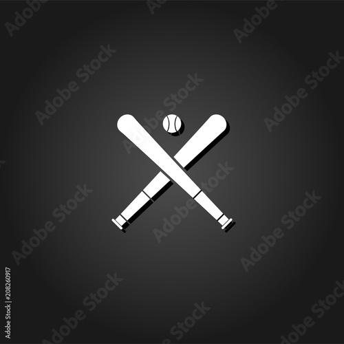 Baseball icon flat. Simple White pictogram on black background with shadow. Vector illustration symbol