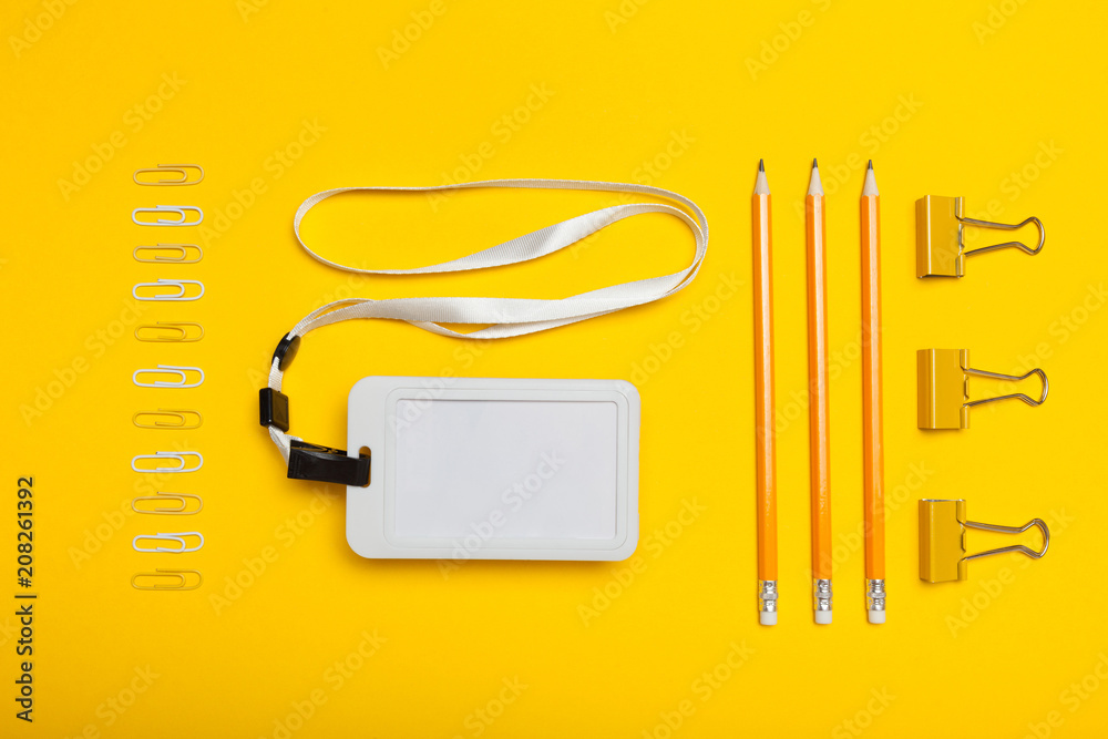 Identification name tag card mockup, badge id, event access. Stock