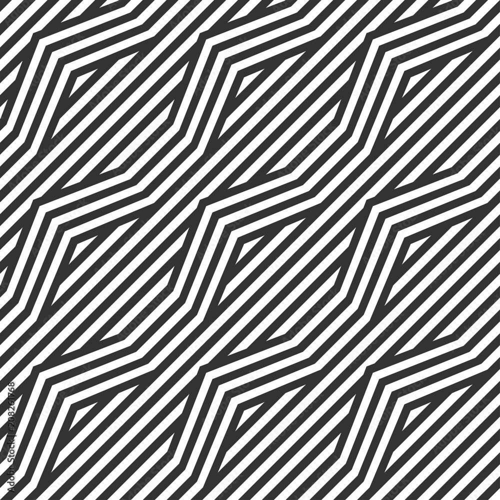 Vector seamless pattern. Modern stylish texture. Monochrome geometric background. Broken lines against the background of diagonal stripes.
