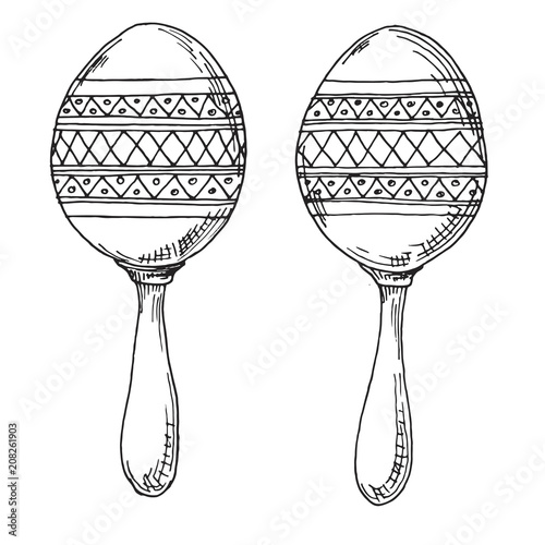 Sketch of maracas isolated on white background.