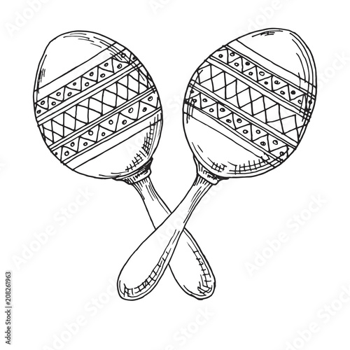 Sketch of maracas isolated on white background.