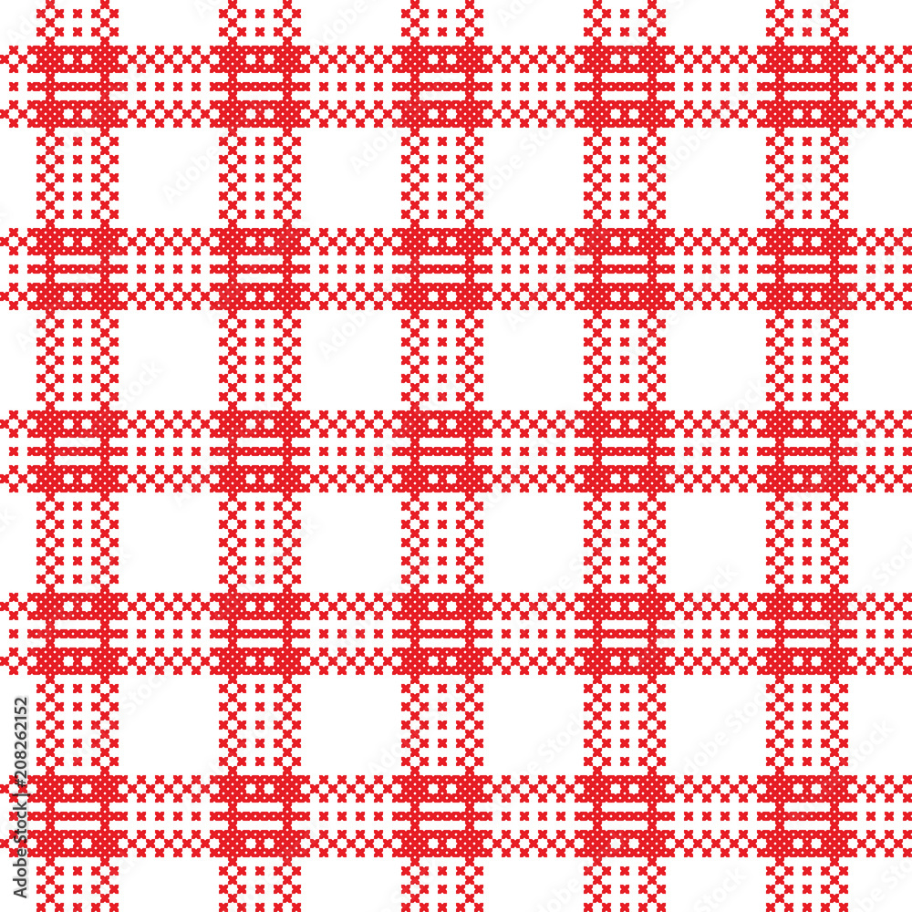 embroidered good like old handmade cross-stitch pattern. Seamless ornament in vector for serviette or tablecloth embroidered good like old handmade cross-stitch pattern. Seamless ornament in vector for serviette or tablecloth