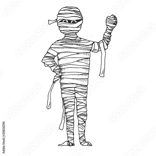 Sketch cartoon mummy. Vector illustration in sketch style