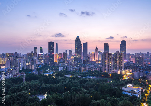 Cityscape of Wuhan city at night.Panoramic skyline and buildings