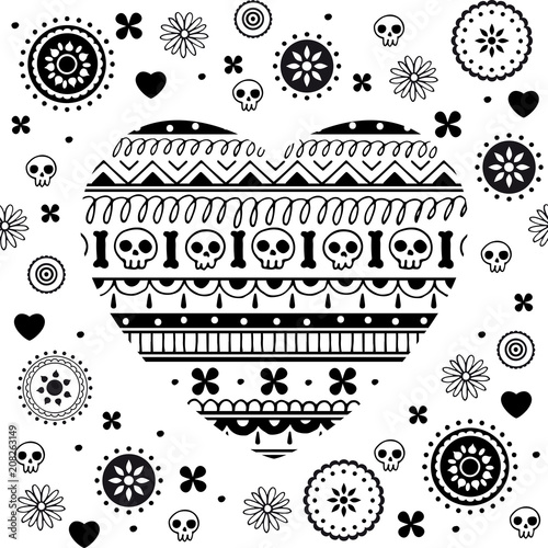 Day of the dearth seamless pattern. Dia de muertos elements heart