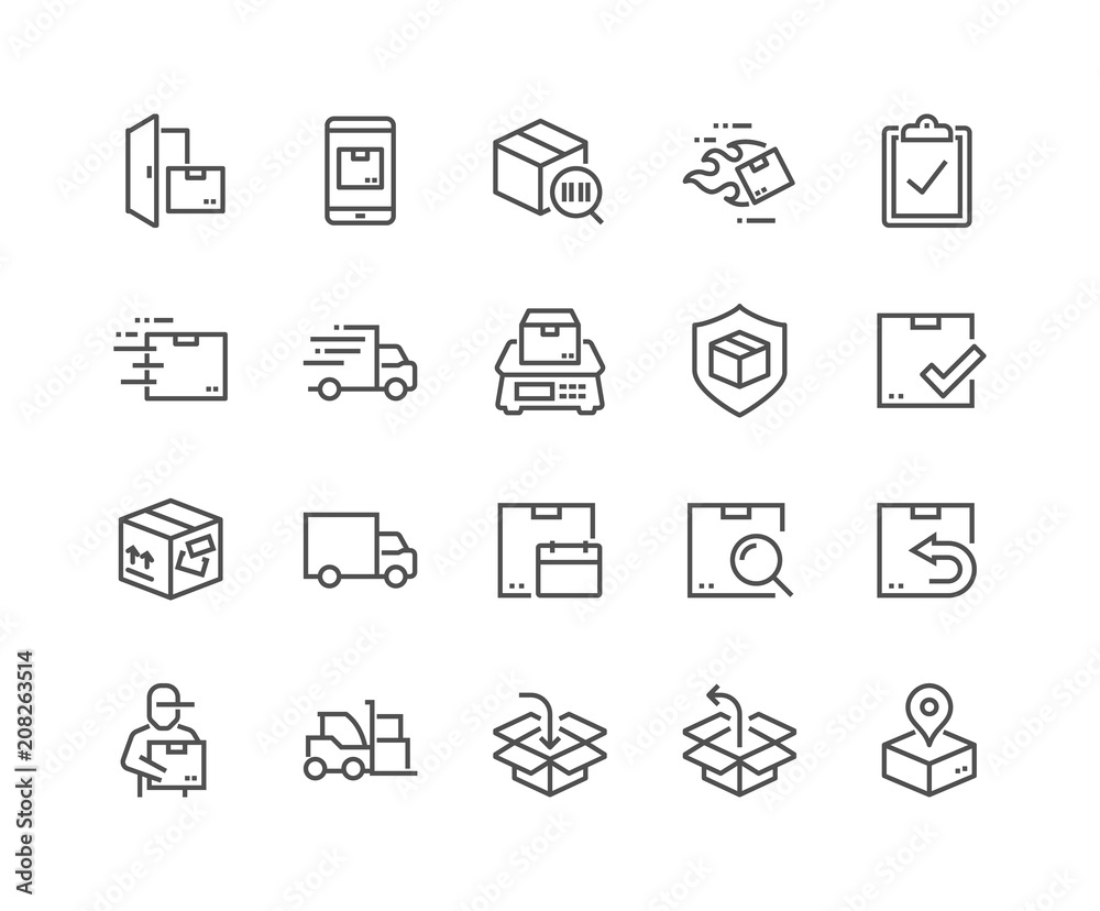 Simple Set of Shipping Related Vector Line Icons. Contains such Icons as Courier, Package Protection, Return and more. Editable Stroke. 48x48 Pixel Perfect. Simple Set of Shipping Related Vector Line Icons. Contains such Icons as Courier, Package Protection, Return and more. Editable Stroke. 48x48 Pixel Perfect.