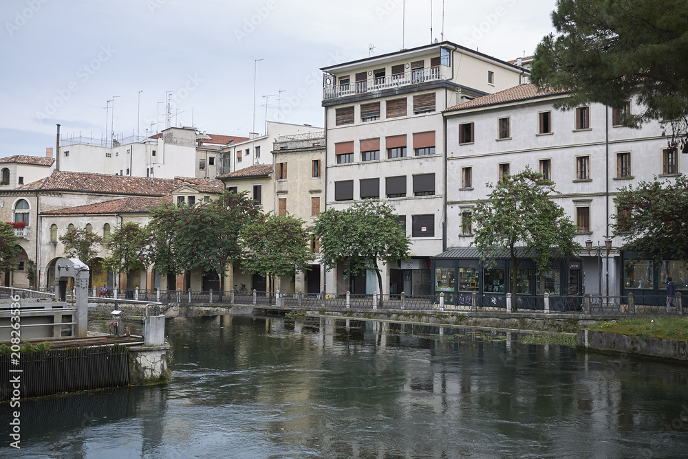 Treviso, Italy - May 29, 2018: View of River Sile from san martino bridge