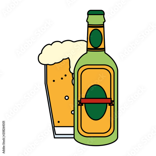 Vászonkép color liquor schnapps bottle and beer glass