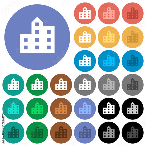 City silhouette round flat multi colored icons
