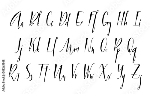 Pen lettering vector alphabet. Uppercase and lowercase handwritten letters. Modern calligraphy, vector illustration.