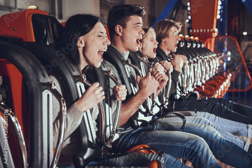 Image of shocked excited four friends