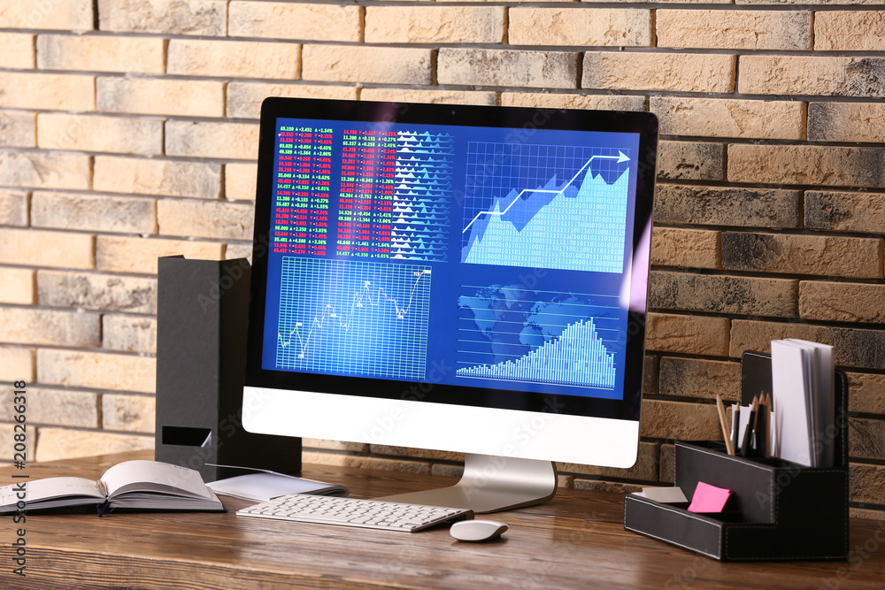 Modern compurer monitor against wall Modern compurer monitor against wall